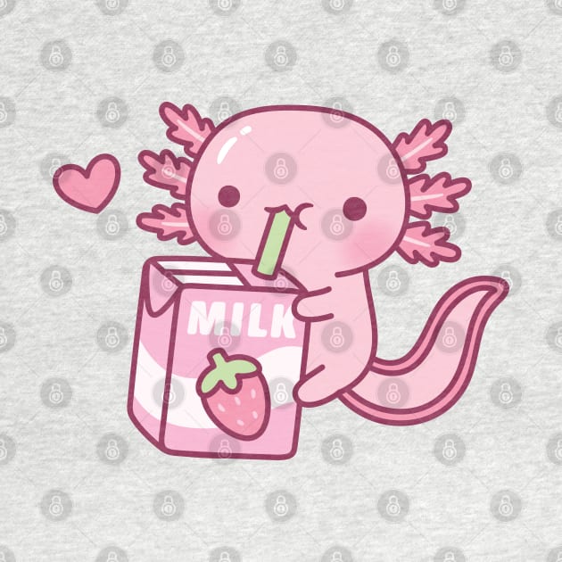 Cute Axolotl Drinking Strawberry Milk Doodle by rustydoodle